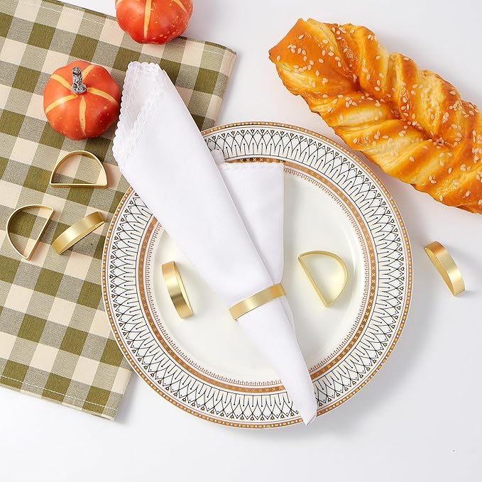Gold Napkin Rings Set of 24, Stainless Steel Metal Gold Napkin Holder, Fall Thanksgiving Christmas Easter Napkins Rings for Table Decor Wedding, Banquet, Party