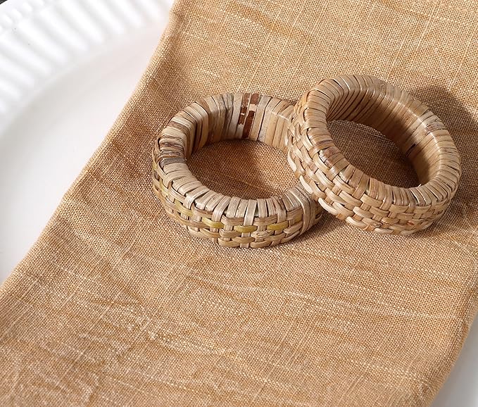 ALPHA Living HOME Decorative Napkin Rings Set of 12 - Handmade Rattan Napkin Holders - Cane Serviette Rings for Table Decor - Bulk Pack for Parties, Weddings, Dinners, Family Gatherings (Natural)