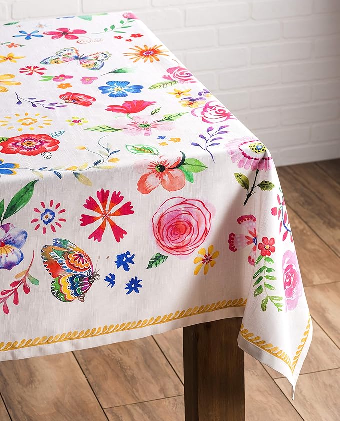Maison d' Hermine Table Cloth Square Table 100% Cotton 54 x 54 Inches Tablecloth Reusable Decorative for Dining Room Farmhouse Home Valentines Day Decorations Spring Summer - Happy Florals - Sweety