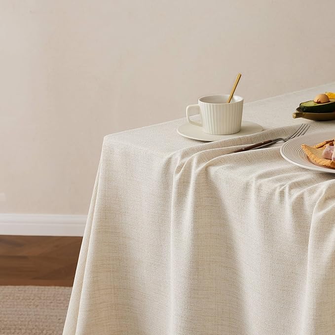 Linen Tablecloth with Tassels, Farmhouse Style Light Beige Tablecloth, Water Resistant Burlap Tablecloths for Rectangle Table, 60x120 Inch Light Tan