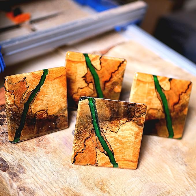 Handmade Wooden Coasters (Green Resin)