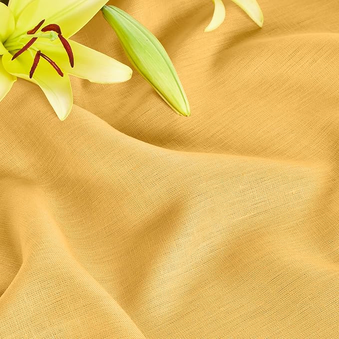 Solino Home Linen Tablecloth 60 x 108 Inch - 100% Pure Linen Mustard Yellow Table Cloth for Rectangle Tables - Fete, Machine Washable Tablecloth for Spring, Easter
