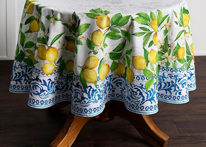 Maison d' Hermine Table Cloth Round Table 100% Cotton 69 Round Inches Tablecloth Reusable Decorative for Dining Room Farmhouse Home Valentines Day Decorations Spring Summer - Cedrat