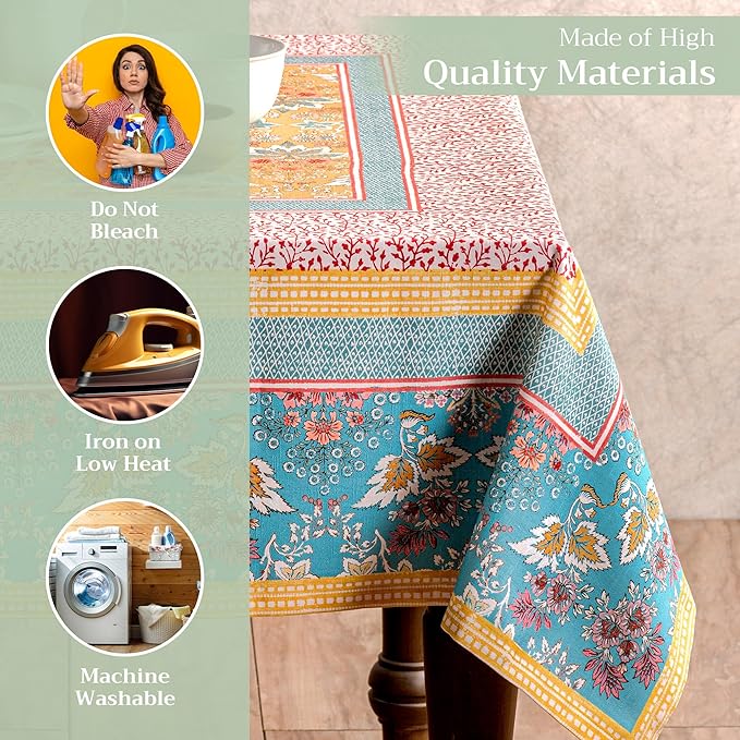 Maison d' Hermine Table Cloth Rectangle Table 100% Cotton 54 x 72 Inches Tablecloth Reusable Decorative for Dining Room Farmhouse Home Valentines Day Decorations Spring Summer - Marquise