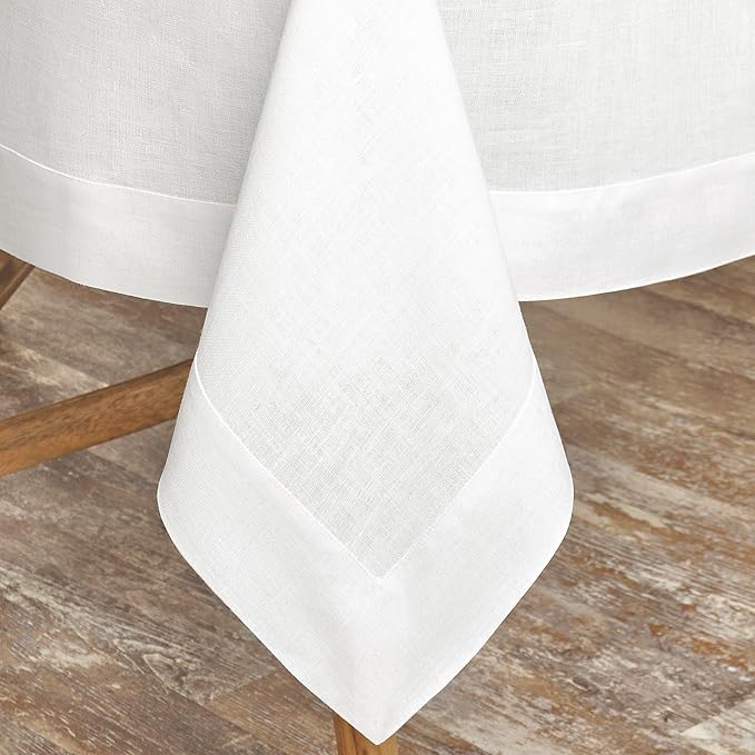 D'Moksha Homes White Linen Tablecloth 54 x 72 Inch - 100% Pure Linen Tablecloth for Rectangle Tables - Machine Washable Table Cloth for Valentines, Spring, Easter