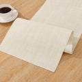 SHACOS Woven Vinyl Table Runner PVC Table Runners 12 x 54 inch Wipeable Plastic Heat Resistant Runner for Table Indoor Outdoor, Beige White