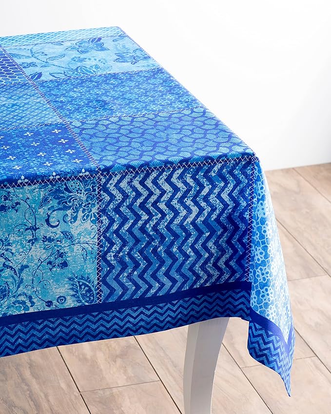 Maison d' Hermine Table Cloth Square Table 100% Cotton 54 x 54 Inches Tablecloth Reusable Decorative for Dining Room Farmhouse Home Valentines Day Decorations Spring Summer - Indigo Love