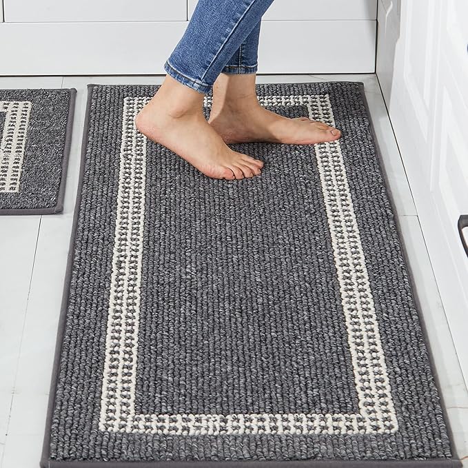 COSY HOMEER Kitchen Rugs Non-Slip 20x30/20x48 Inch Thick Polypropylene Standing Mat for Home Machine Washable, Black