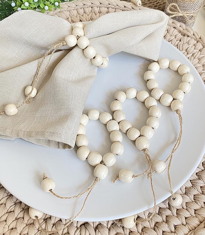 Handmade Napkin Ring with Wood Beads & Jute Twine - Affordable Rustic Wooden Napkin Ring Holder for Table Decoration | Boho Style Farmhouse Napkin Rings | Napkin Rings Set of 6