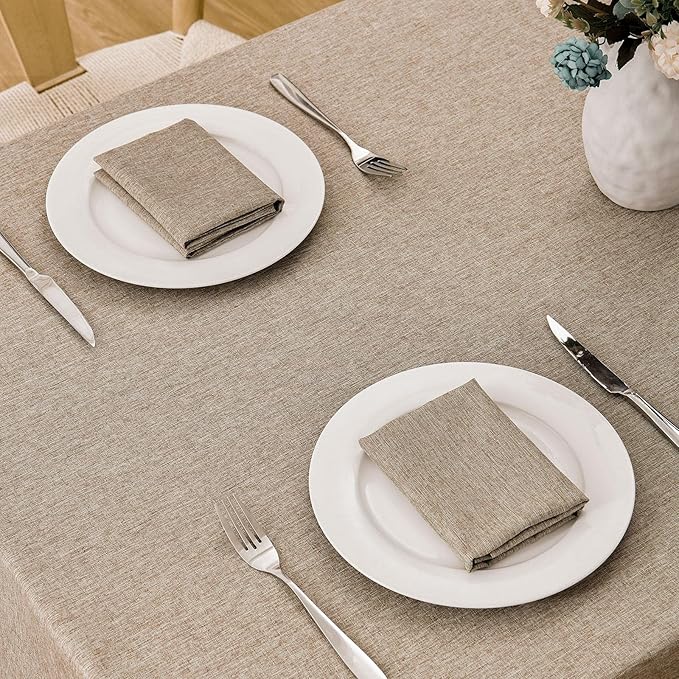 Rectangle Tablecloth Linen Textured Waterproof & Stain Resistant Table Cloth Wrinkle Free Decorative Fabric Farmhouse Table Cover for Dining/Party/Buffet/Wedding, 52 x 70 Inch, Mocha