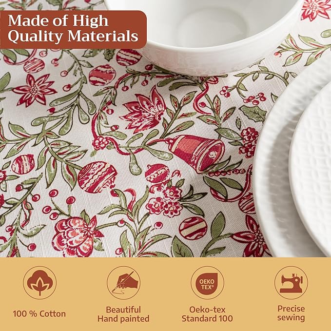 Maison d' Hermine Table Cloth Square Table 100% Cotton 54 x 54 Inches Fall Tablecloth Reusable Everyday Use for Thanksgiving Christmas Decorations Dining Farmhouse Party (Reveillon Au Jardin)