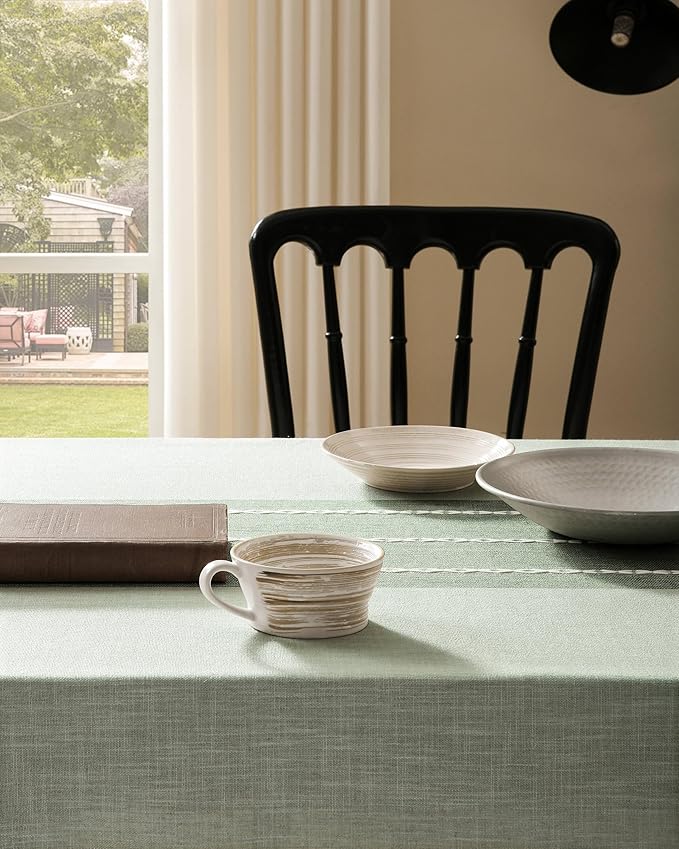 ZeeMart Contrast Linen Round Tablecloth 60 Inch Green, Farmhouse Style Round Table Cloth Heavy Weight Sage Green Tablecloths, Water Resistant Burlap Table Cloths