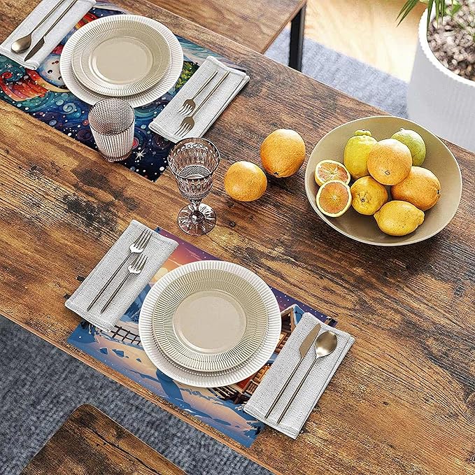 Winter Christmas Placemats, Red Snowman Plastic Placemats 12x18 Inch Waterproof Non-Slip Washable Table Mats for Kitchen Dining Party Table Decor,Set of 6