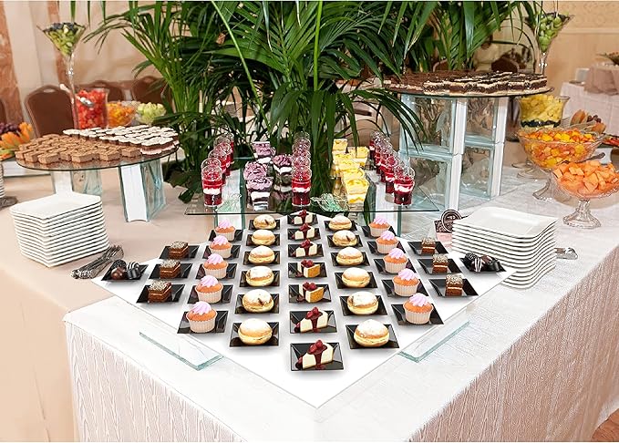 Exquisite Mini Disposable Appetizer Plates - 100 Pack 2.95" x 2.95" Black Plastic Dessert Plates - Elegant Design for Weddings, Birthdays, and Formal Parties - Stackable and Convenient - BPA Free