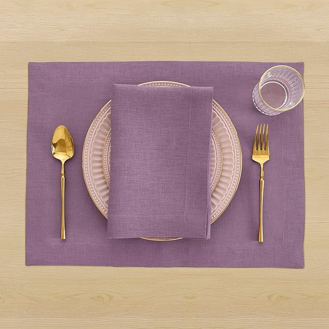 Solino Home Linen Napkins Set of 4-100% Pure Linen Mulberry Dinner Napkins Cloth 20 x 20 Inch for Valentines, Spring, Easter - Fete, Handcrafted and Machine Washable