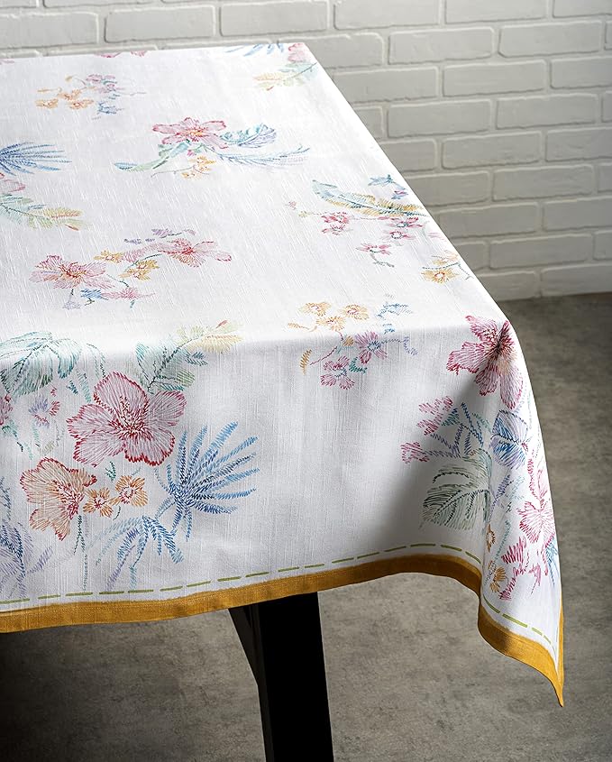 Maison d' Hermine Table Cloth Rectangle Table 100% Cotton 60 x 90 Inches Tablecloth Reusable Decorative for Dining Room Farmhouse Home Valentines Day Decorations Spring Summer - Paradise Island