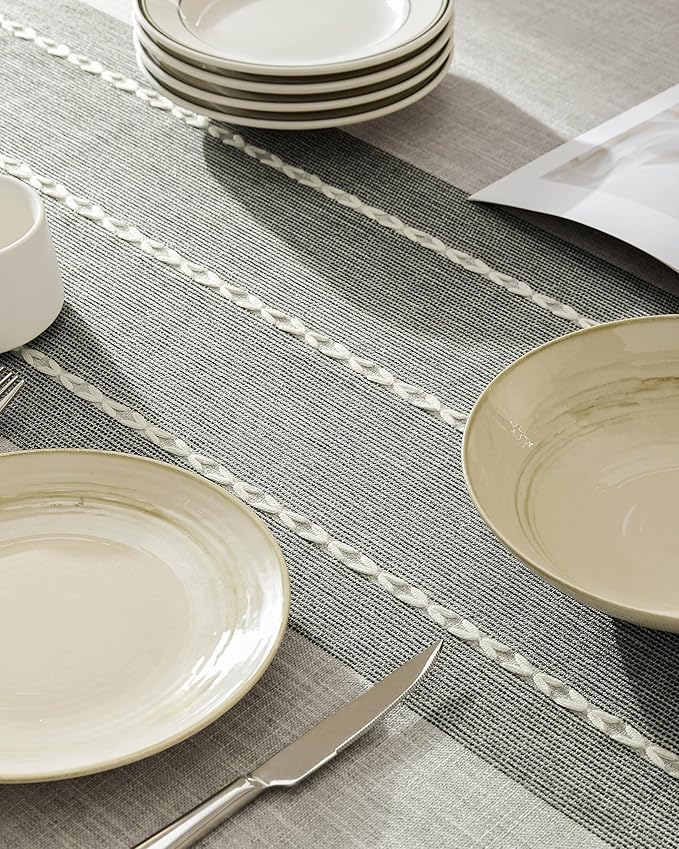 ZeeMart Contrast Linen Table Cloth Rectangle Table Cloths 60x120 Inch Grey, Farmhouse Style Heavy Weight Grey Tablecloth, Water Resistant Burlap Tablecloths