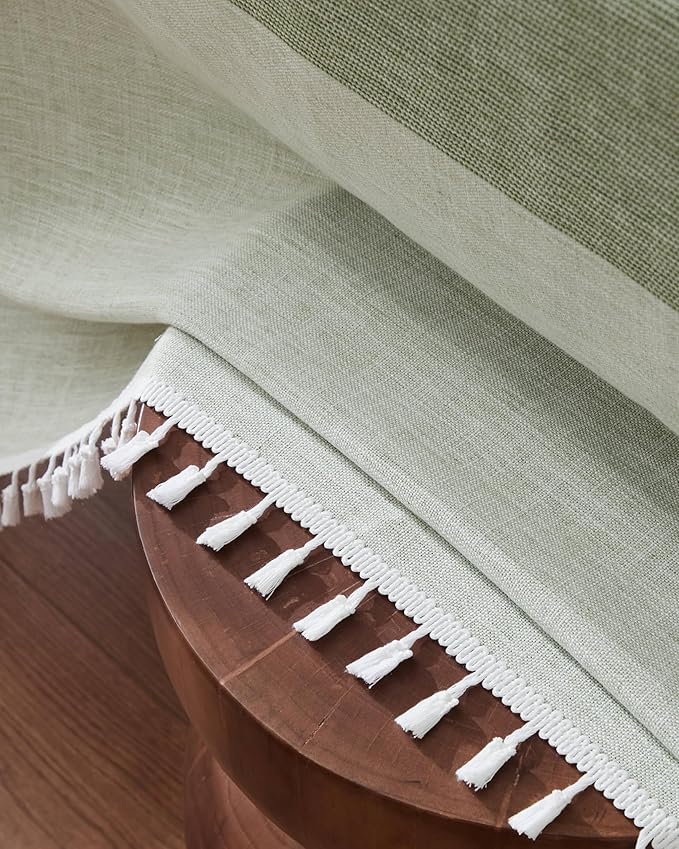 ZeeMart Contrast Linen Table Cloth Rectangle Table Cloths 60x84 Inch Mid-Stripe Green, Farmhouse Style Heavy Weight Sage Green Tablecloth, Water Resistant Burlap Tablecloths