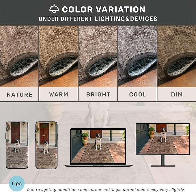 Taupe Brown 5x8 Rug for Living Room - Vintage Traditional Dark Neutral Geometric, Washable Foldable Non-Slip Area Rugs for Dining Under Table, Home Office, Guest Room