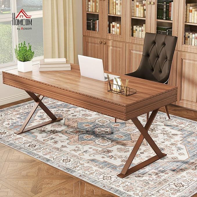 HOMCOM Washable Area Rug, 4'x6' Vintage Indoor Distressed Carpet, Retro Floor Cover Foldable, Floral Print Mat for Living Room, Bedroom, Dining Room, Brown and Light Blue