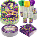 Kochorie 400 Pieces Mardi Gras Disposable Party Tableware Sets, Masquerade Table Decorations Including Plates Cups Napkins Cutlery Serves 50 for Carnival Birthday Mardi Gras Party Supplies