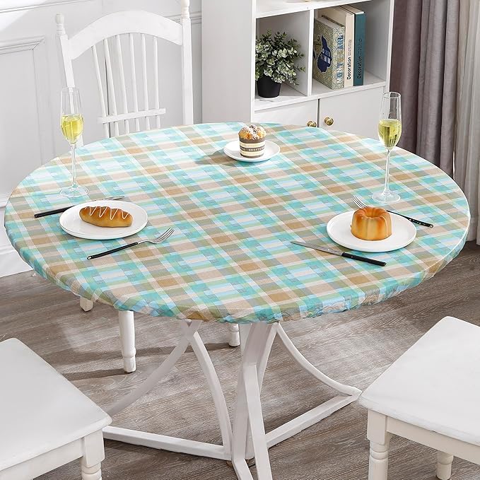 Walrus Round Vinyl Fitted Tablecloth with Flannel Backing Elastic Edge Design Table Cover Waterproof Oil-Proof PVC Table Cloth Stain-Resistant Best for 37"-44" Round