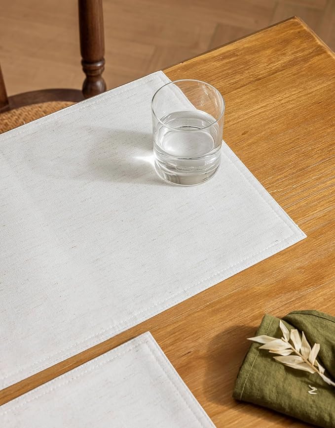Natural Linen Blend Dinner Table Placemats Set of 4 Rectangle Cream Cloth Place Mats Heat Resistant Washable Durable Daily Use Table Protective 12x18 Inch