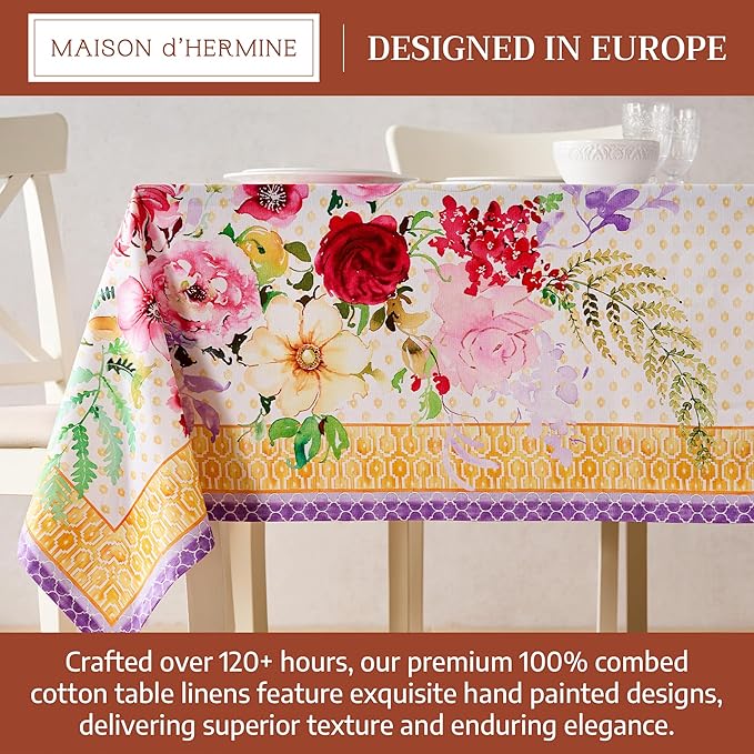 Maison d' Hermine Premium Table Cloth Rectangle Table 100% Combed Cotton 90 x 70 Inches Tablecloth Reusable Decorative for Dining Room, Farmhouse, Home, Party, Festive & Wedding - Summer Joy