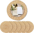 Kochorie Set of 6 Round Woven Placemats 13.5-Inch Natural Water Hyacinth Plant Placemats Hand-Woven Boho Rattan Placemat Wicker Weave Table Mats for Home Dinner Plates Holiday Supplies
