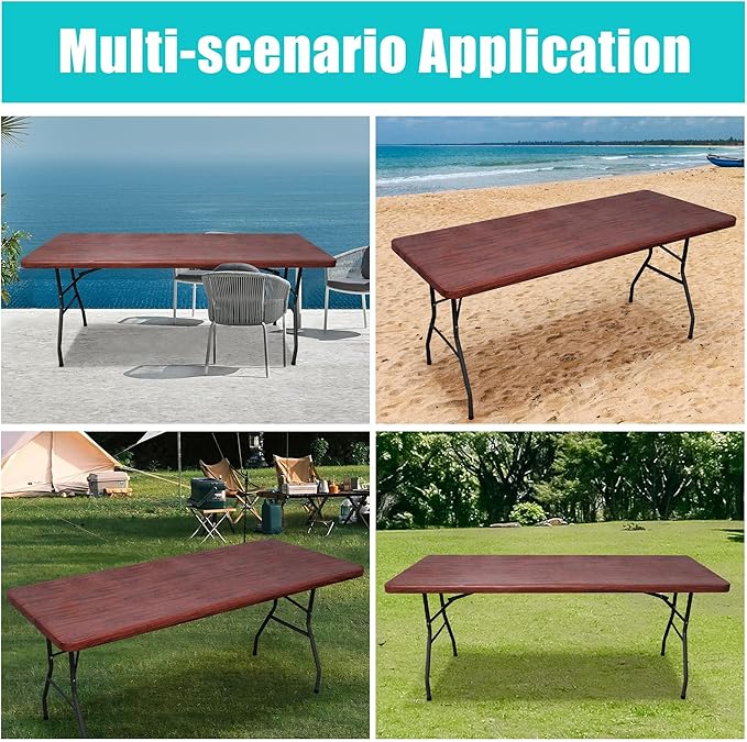 Smiry Rectangle Table Cloth Cover, Waterproof Elastic Fitted Picnic Tablecloth for 5 Foot Tables, Wipeable Flannel Backed Vinyl Tablecloths for Camping, Dining, Outdoor (Reddish Brown, 30" x 60")