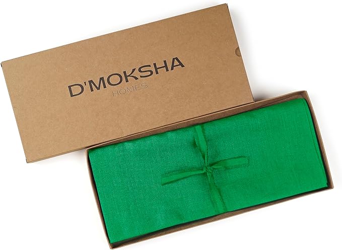 D'Moksha Homes Linen Kelly Green Table Runner 120 Inches Long - 100% Pure Linen Dining Table Runner 14 x 120 Inch for St Patricks Day, Easter - Machine Washable