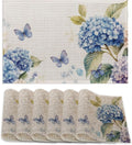 6 Pcs Placemats,Blue Hydrangea Placemat,Butterfly Floral Table Mats Washable Recyclable Table Placemats for Indoor Outdoor Heat Resistant Kitchen Dining 12"x18"