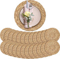 Aneco 24 Pack 13.8-Inch Round Woven Placemats Natural Hand-Woven Boho Rattan Wicker Bulrush Placemat Farmhouse Rustic Braided Table Mats for Dining & Kitchen Decor