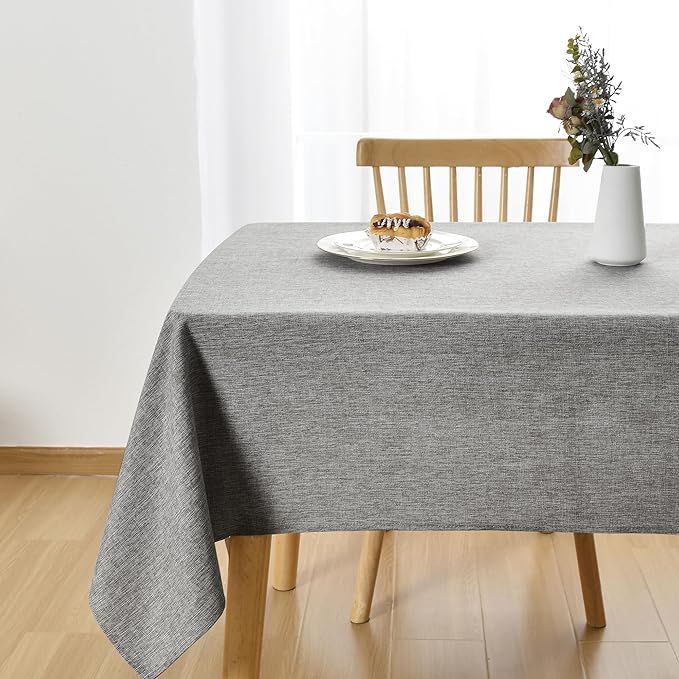JIUZHEN Square Table Cloth Faux Linen Farmhouse Tablecloth Wrinkle & Stain Resistant Table Cover for Kitchen Dining, Holiday Party Dinner, Grey, 70 x 70 Inch