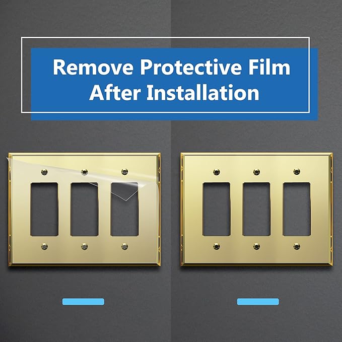 LIDER Reflective Acrylic Decorator Wall Plate, Mirrored Light Switch Plate, Plexiglass Outlet Cover, Acrylic Glass, Oversized 3-Gang 5.25" x 7.06", LWP-33O-AGD, Gold