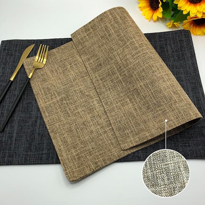 Rilassato Textile Placemats, Set of 4 Heat-Resistant Placemats for Kitchen Table, Washable Durable Linen Table Mats Woven Placemats (4, Khaki)