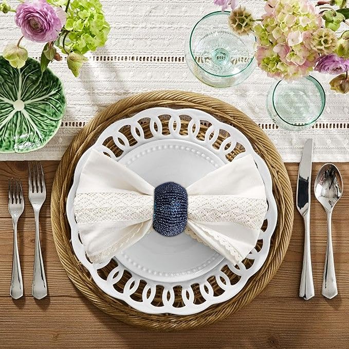 Navy Napkin Rings, Handmade Beaded Napkin Rings Set of 12, Beaded Napkin Holders, Ring Napkin, Christmas Napkin Ring, Handmade by Skilled Artisans - A Beautiful complement to Dinner Table décor- Navy