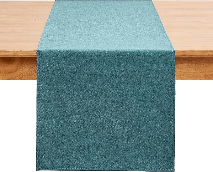 Dark Green Table Runner 13 x72 Inches Long, Cotton Linen Farmhouse Style Seasonal Table Linen for Kitchen Dining Coffee Table Parties Wedding Home Decor (13” x 72”, Dark Green)