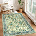 GarveeHome 4x6 Washable Area Rug for Living Room, Floral Large Entryway Kitchen Rug Non Slip, Ultra Soft Stain Resistance Carpet for Bedroom Laundry Room, Sage Green