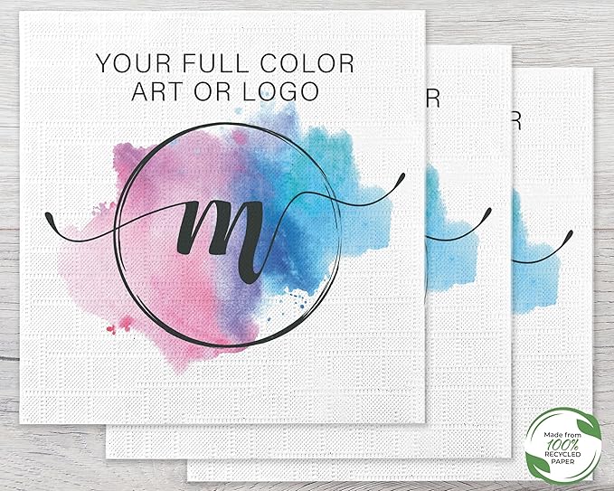 100% Recycled Custom Cocktail Napkins - Personalized 100% Recycled Napkins - Eco-friendly & Full-Color Digital Printed - Weddings, Events & Celebrations - Pack of 50 - All Over Embossed, 5"x 5"
