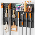 Broom Holder Wall Mount, Peg Board Wall Organizer with Mop Hanger Gripper Hooks Basket, Laundry Room Organization and Storage with Cleaning Supplies Organizer, Metal Pegboard for Utility Closet Garage