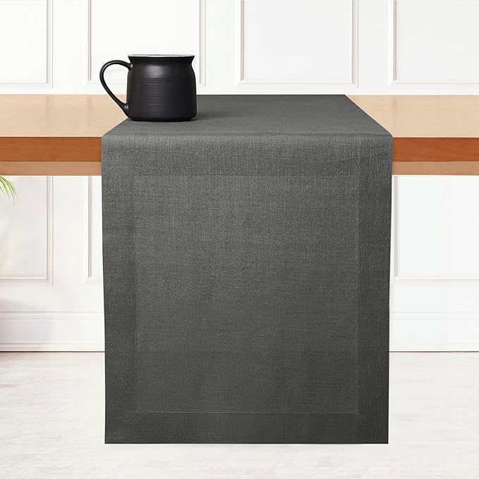 D'Moksha Homes Linen Table Runner 36 Inches - 100% Pure Linen Charcoal Grey Small Table Runner 14 x 36 Inch for Dresser, Coffee Tables, Spring, Easter - Machine Washable