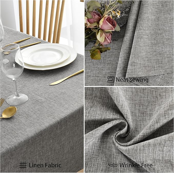 JIUZHEN Faux Linen Farmhouse Tablecloth Rectangular, Wrinkle Stain Resistant Table Cloth Rectangle Table Cover for Kitchen Dining, Holiday Party Dinner, Grey, 70 x 140 Inch