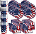 Fourth of July Paper Plates - 4th of July Disposable Plate Sets - American Flag Patriotic Party Supplies Set Plates Napkins Cups Tableware Kit for 16