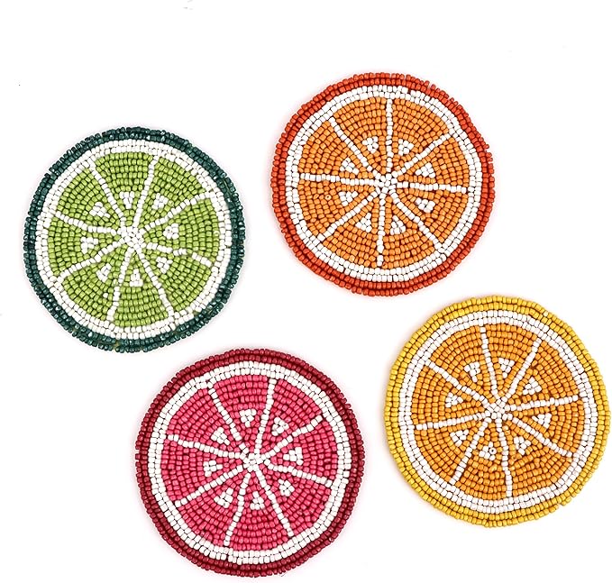 Glass Beads Coasters for Drinks - 12 Pcs Round 4 inch Drink Coaster Thick Absorbent Heat-Resistan - Used for Cold Hot Beverages Glasses Mugs Cups Plants Apartment Decor Bar Table - ALPHA Living HOME
