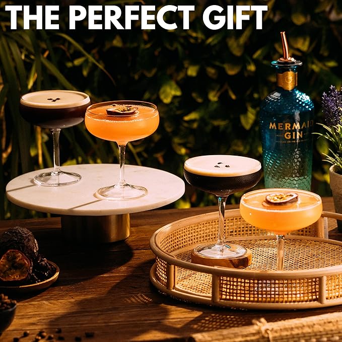 VEMACITY - Elegant Espresso Martini Glasses Set of 4 (10oz) - Classic Coupe Glasses for Martinis, Champagne, Margaritas | Handblown Crystal Cocktail Glassware | Ideal for Martinis and Cocktails