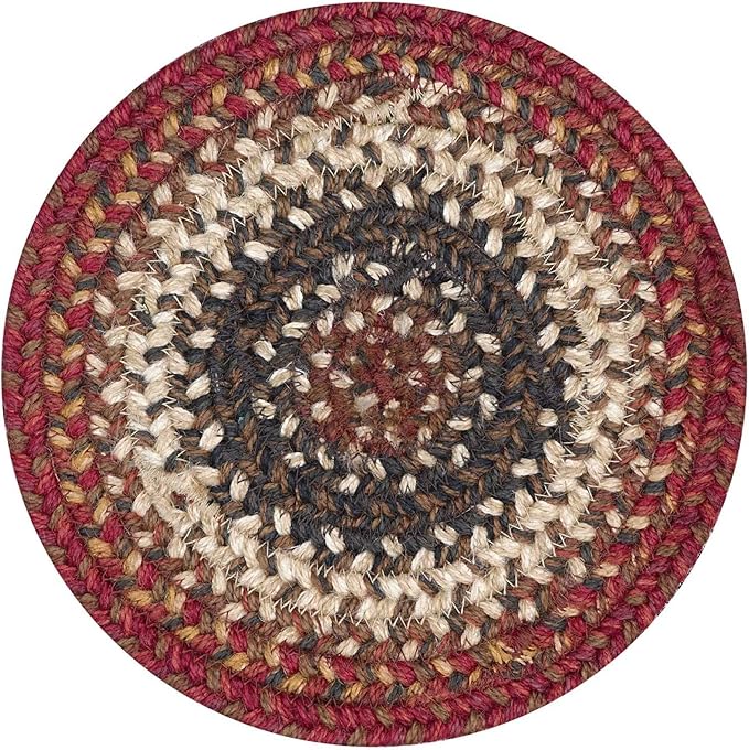 Homespice Chester Jute Braided Trivets for Table, Warm Lodge and Cabin Decor, Set of 3, Red 8" Round Heat Resistant Mats - Rich Colors, Easy to Clean, Durable and Protects Furniture
