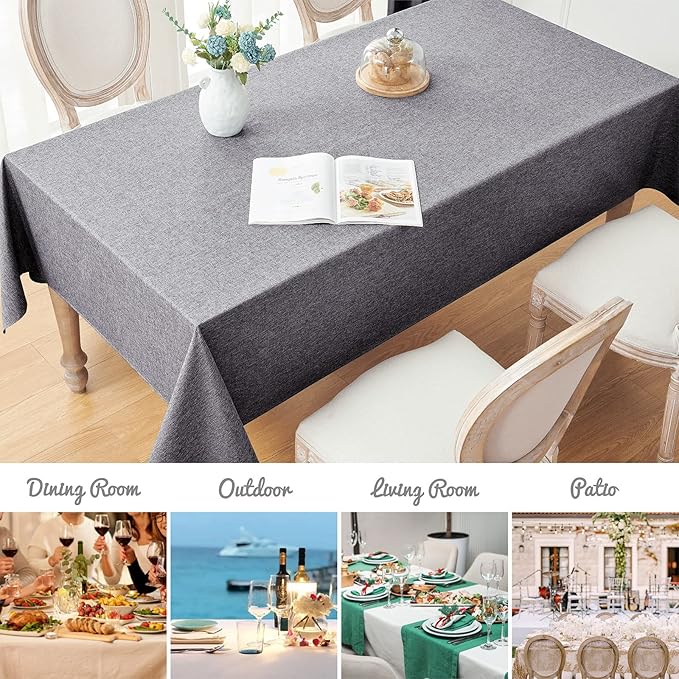 Rectangle Tablecloth Linen Textured Waterproof & Stain Resistant Table Cloth Wrinkle Free Decorative Fabric Farmhouse Table Cover for Dining/Party/Buffet/Wedding, 60 x 104 Inch, Dark Grey