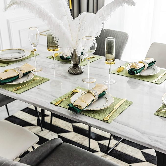 Home Brilliant Cloth Placemats Set of 6 Heat Resistant Dining Table Place Mats Kitchen Table Mats for Holiday Dinner Decor, Grass Green