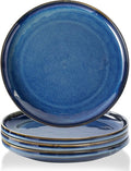 Ceramic Flat Plates Set of 4-8 in - The Dessert, Salad, Appetizer, Small Lunch, etc Plate. Microwave, Oven, and Dishwasher Safe, Scratch Resistant. Kitchen Porcelain Dish-Royal Blue